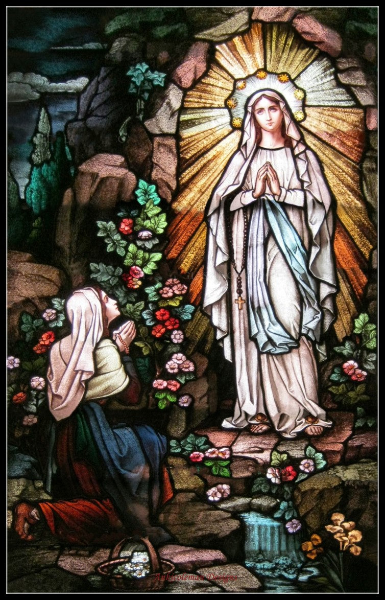 Our Lady of Lourdes - Counted Cross Stitch Patterns Embroidery Crafts Needlework DIY Chart DMC Color