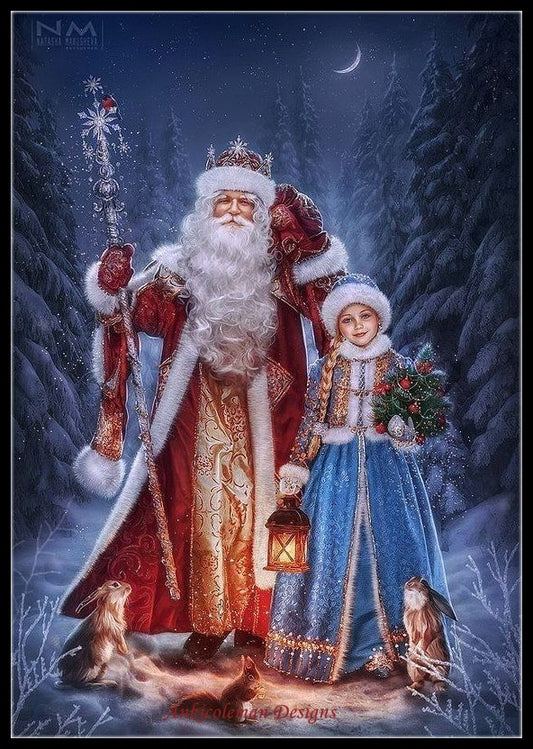 Santa Claus with Girl - Counted Cross Stitch Patterns Embroidery Crafts Needlework DIY Chart DMC Color