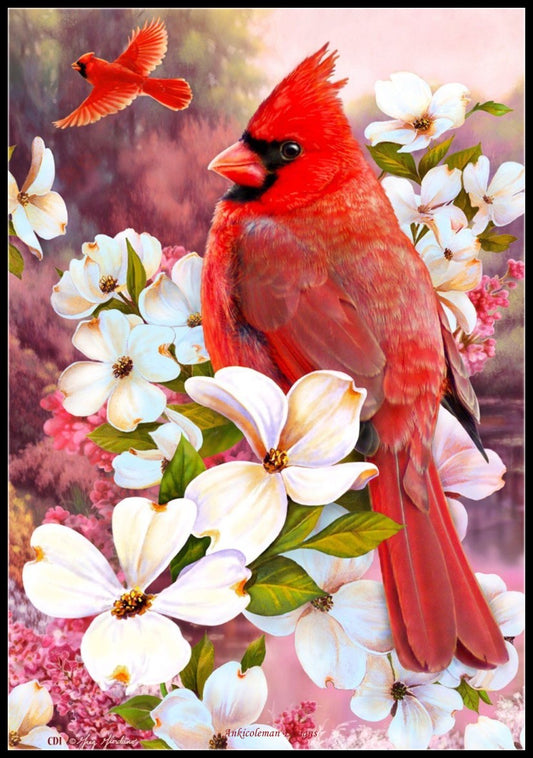 Spring Dogwood Lilac Cardinal - Counted Cross Stitch Patterns Embroidery Crafts Needlework DIY Chart DMC Color