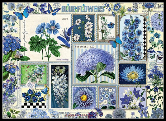 Blue Flowers - Counted Cross Stitch Patterns Embroidery Crafts Needlework DIY Chart DMC Color