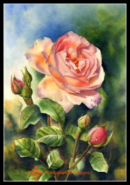 A Pink Rose 2 - Counted Cross Stitch Patterns Embroidery Crafts Needlework DIY Chart DMC Color