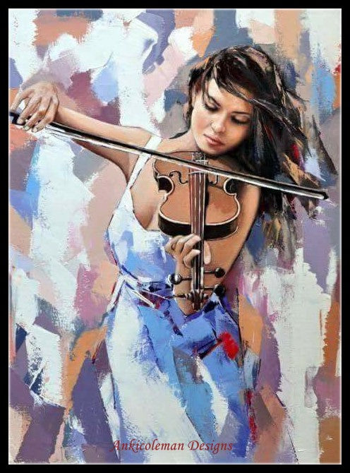 Girl playing the Violin 3 - Counted Cross Stitch Patterns Embroidery Crafts Needlework DIY Chart DMC Color