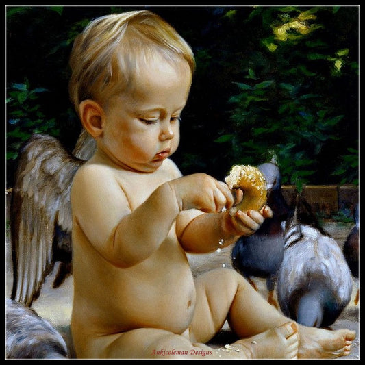 Angel Feed Pigeons - Counted Cross Stitch Patterns Embroidery Crafts Needlework DIY Chart DMC Color