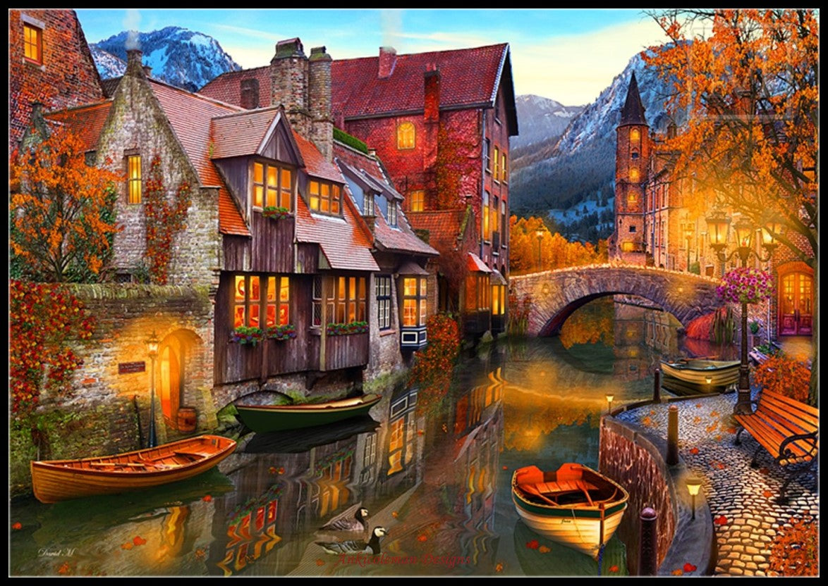 Canal Home - Counted Cross Stitch Patterns Embroidery Crafts Needlework DIY Chart DMC Color