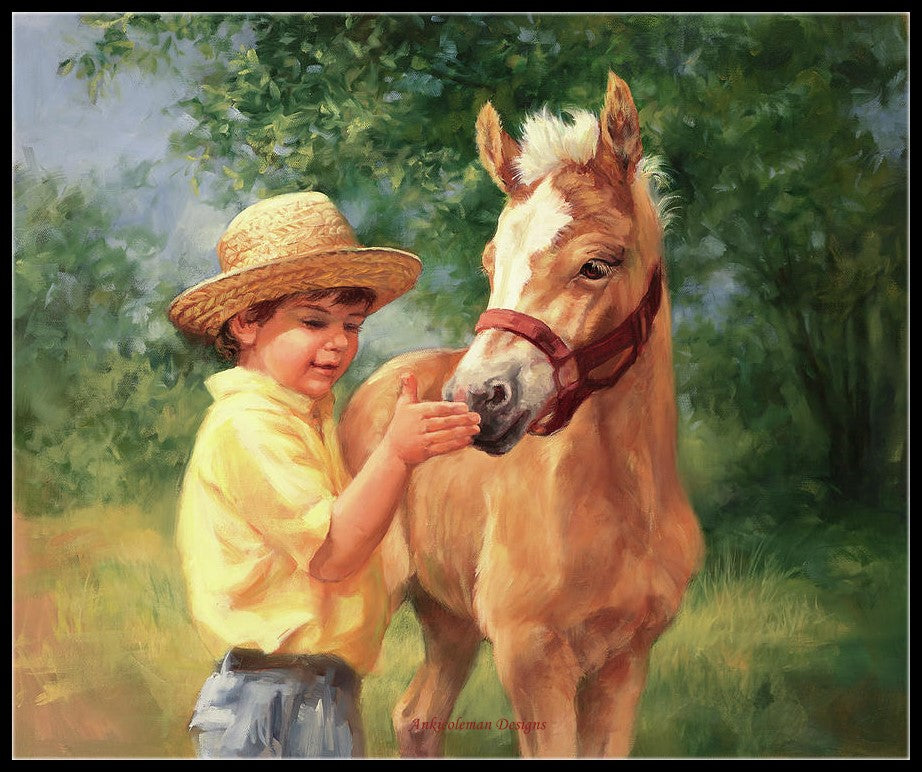 Boy and Foal - Counted Cross Stitch Patterns Embroidery Crafts Needlework DIY Chart DMC Color