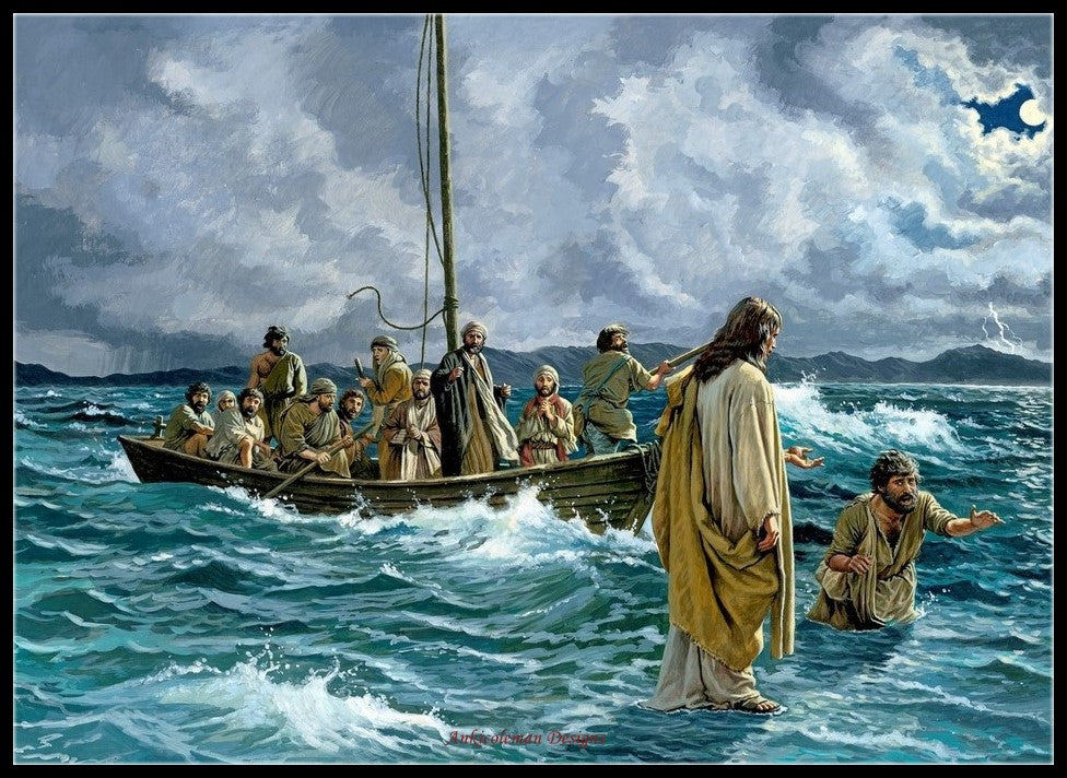 Christ walking on the Sea of Galilee - Counted Cross Stitch Patterns Embroidery Crafts Needlework DIY Chart DMC Color