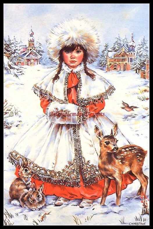 Girl on the Snow - Counted Cross Stitch Patterns Embroidery Crafts Needlework DIY Chart DMC Color