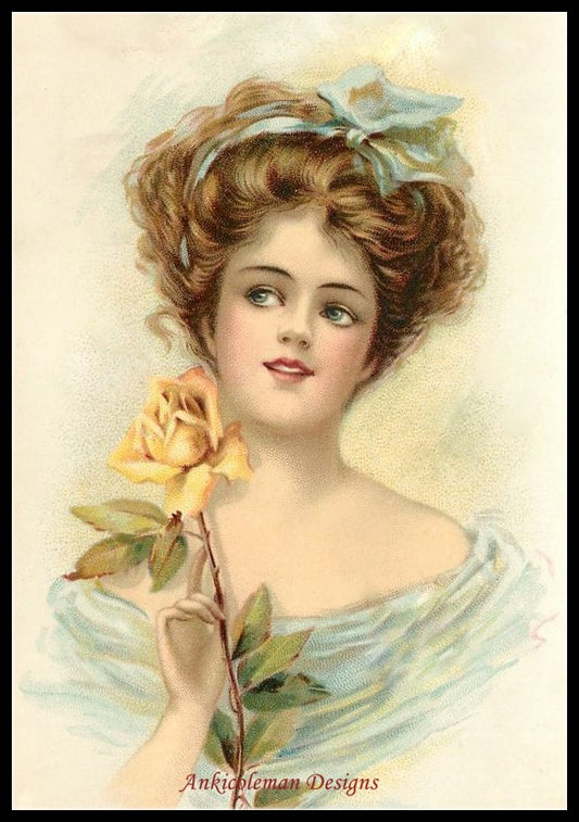 Vintage Rose Girl 2 - Counted Cross Stitch Patterns Embroidery Crafts Needlework DIY Chart DMC Color