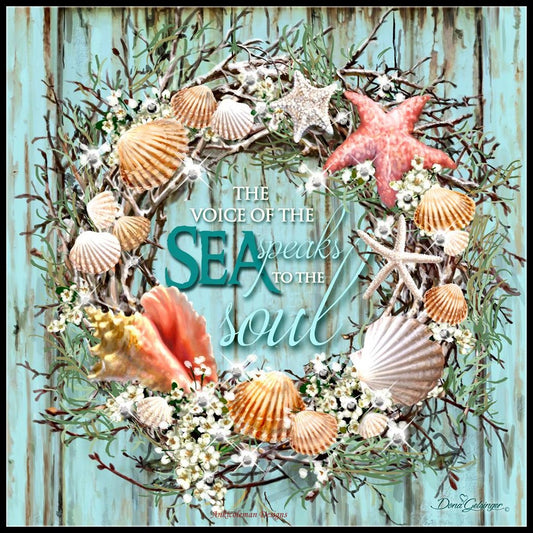 Coastal Wreath - Counted Cross Stitch Patterns Embroidery Crafts Needlework DIY Chart DMC Color