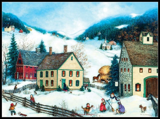 Winter Fun in Village - Counted Cross Stitch Patterns Embroidery Crafts Needlework DIY Chart DMC Color