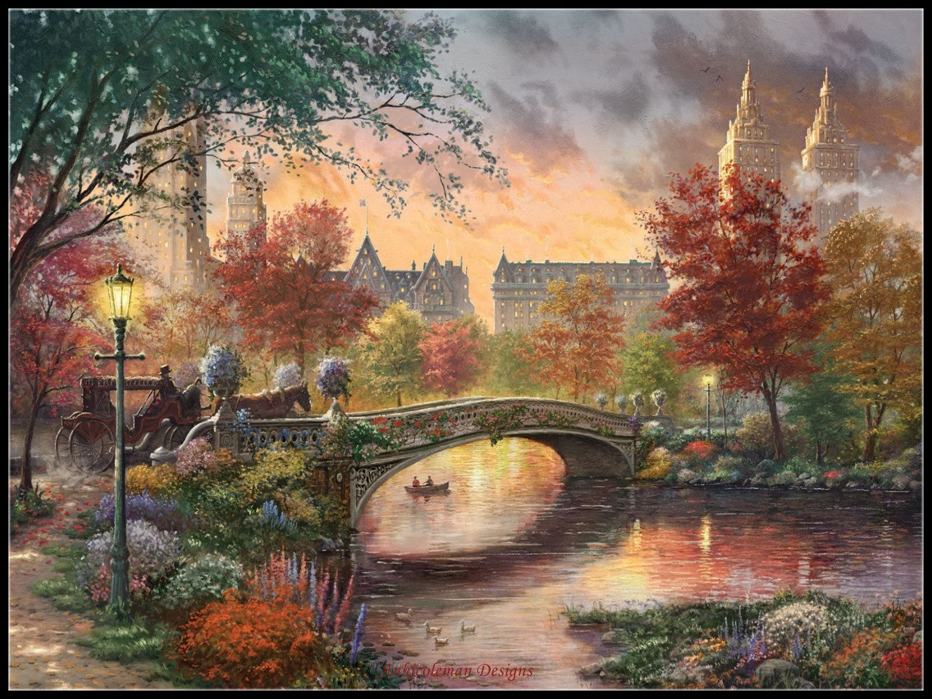 Autumn in New York Lakes - Counted Cross Stitch Patterns Embroidery Crafts Needlework DIY Chart DMC Color