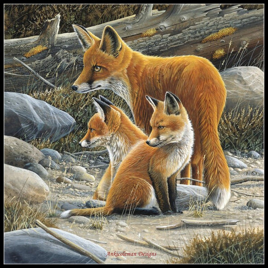 Fox Family - Counted Cross Stitch Patterns Embroidery Crafts Needlework DIY Chart DMC Color