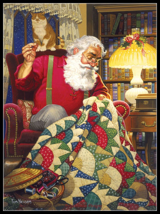 Quilting Santa - Counted Cross Stitch Patterns Embroidery Crafts Needlework DIY Chart DMC Color