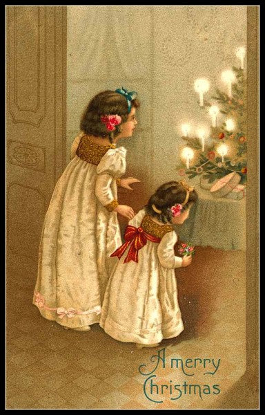 Victorian Christmas Girls 1 - Counted Cross Stitch Patterns Embroidery Crafts Needlework DIY Chart DMC Color