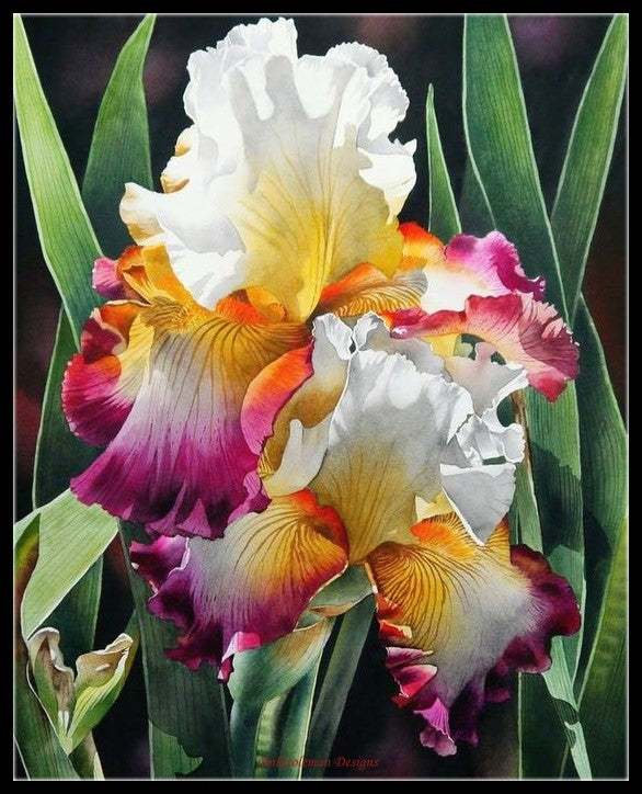 Iris Flowers 3 - Counted Cross Stitch Patterns Embroidery Crafts Needlework DIY Chart DMC Color