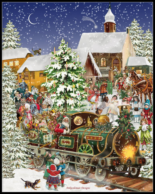 Christmas Train - Counted Cross Stitch Patterns Embroidery Crafts Needlework DIY Chart DMC Color