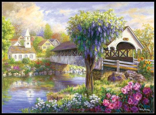 Flowers by the Lake - Counted Cross Stitch Patterns Embroidery Crafts Needlework DIY Chart DMC Color