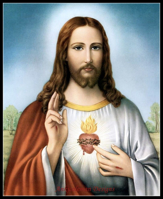 Sacred Heart of Jesus - Counted Cross Stitch Patterns Embroidery Crafts Needlework DIY Chart DMC Color