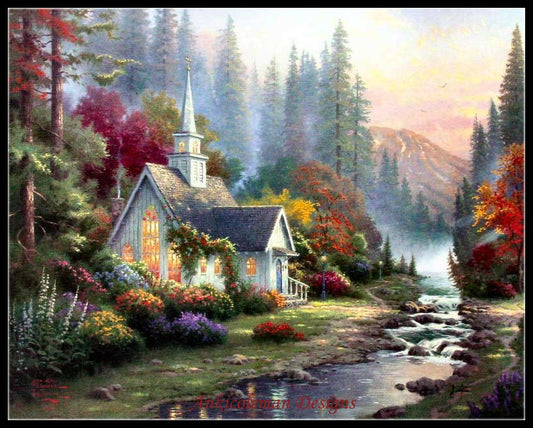 Forest Chapel - Counted Cross Stitch Patterns Embroidery Crafts Needlework DIY Chart DMC Color