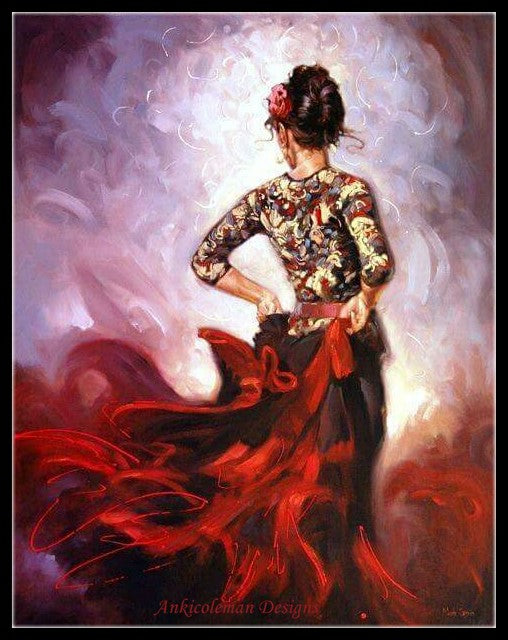 Dancer Waving Red Silk - Counted Cross Stitch Patterns Embroidery Crafts Needlework DIY Chart DMC Color