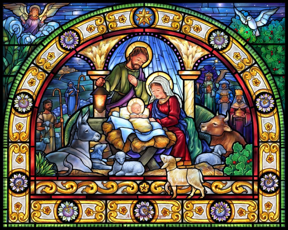 Stained Glass Holy Night - Counted Cross Stitch Patterns Embroidery Crafts Needlework DIY Chart DMC Color