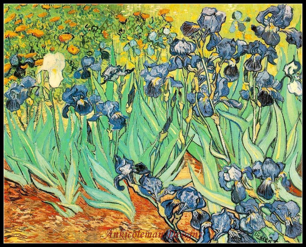 Van Gogh, Irises - Counted Cross Stitch Patterns Embroidery Crafts Needlework DIY Chart DMC Color