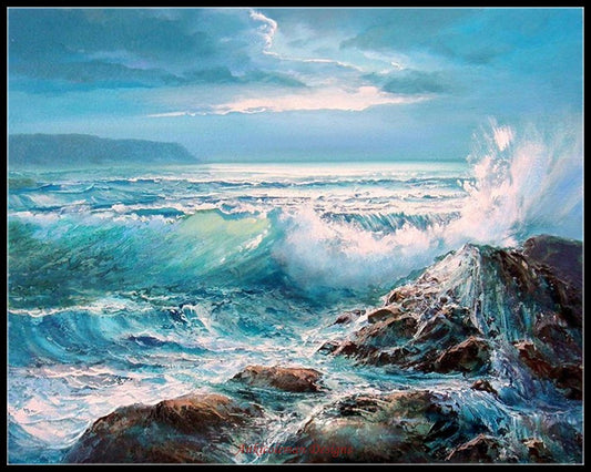 Waves Crashing - Counted Cross Stitch Patterns Embroidery Crafts Needlework DIY Chart DMC Color