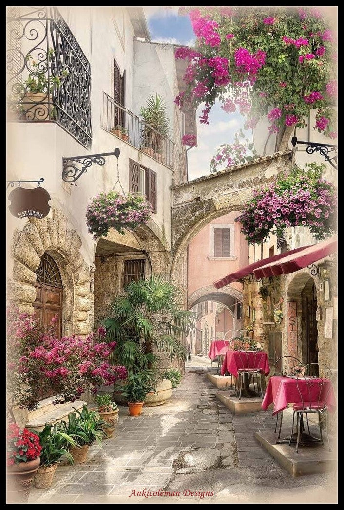 Cafe in Alley 2 - Counted Cross Stitch Patterns Embroidery Crafts Needlework DIY Chart DMC Color