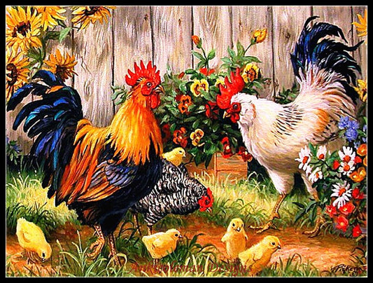 Chickens - Counted Cross Stitch Patterns Embroidery Crafts Needlework DIY Chart DMC Color