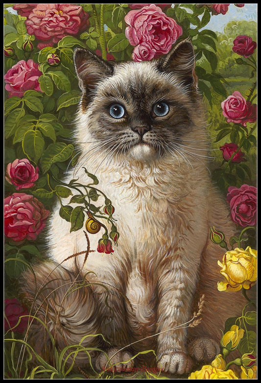 Cat in the Flowers 2 - Counted Cross Stitch Patterns Embroidery Crafts Needlework DIY Chart DMC Color