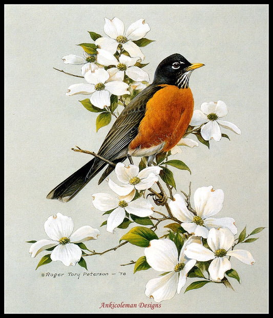 Robin Amidst Magnolia - Counted Cross Stitch Patterns Embroidery Crafts Needlework DIY Chart DMC Color