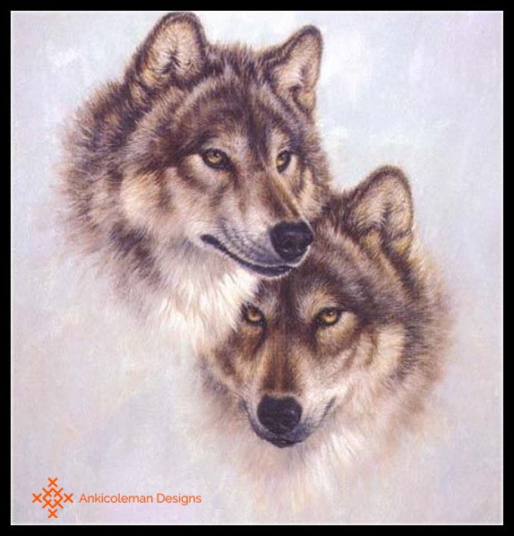 Wolf Couple - Counted Cross Stitch Patterns Embroidery Crafts Needlework DIY Chart DMC Color