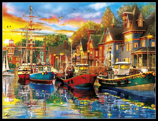 Harbor Lights - Counted Cross Stitch Patterns Embroidery Crafts Needlework DIY Chart DMC Color