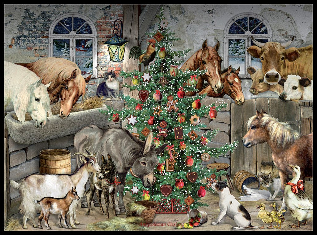 Christmas in the Barn - Counted Cross Stitch Patterns Embroidery Crafts Needlework DIY Chart DMC Color