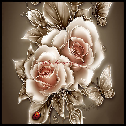 Rose & Butterfly - Counted Cross Stitch Patterns Embroidery Crafts Needlework DIY Chart DMC Color