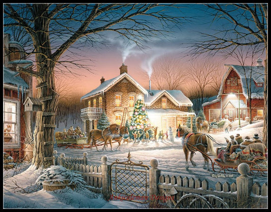 Horse-drawn Sleigh - Counted Cross Stitch Patterns Embroidery Crafts Needlework DIY Chart DMC Color