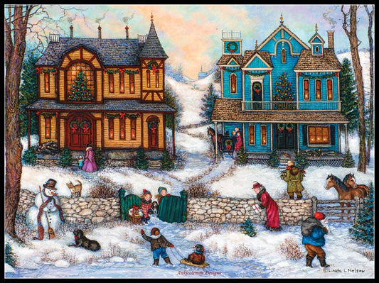 Christmas Day Visitor - Counted Cross Stitch Patterns Embroidery Crafts Needlework DIY Chart DMC Color