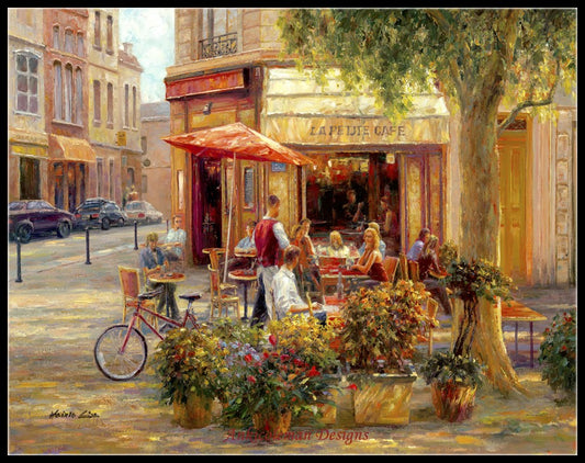 Cafe Corner, Paris - Counted Cross Stitch Patterns Embroidery Crafts Needlework DIY Chart DMC Color