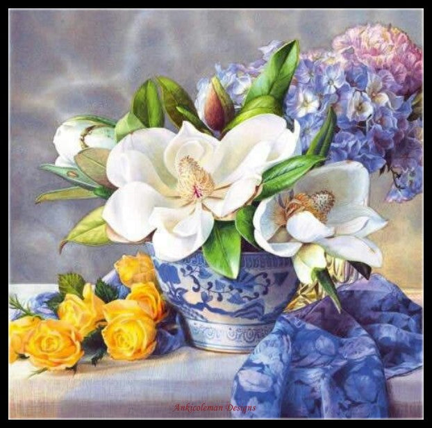 Magnolia Bouquet - Counted Cross Stitch Patterns Embroidery Crafts Needlework DIY Chart DMC Color