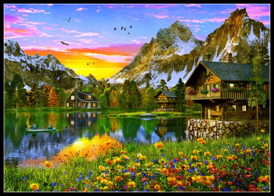 Alpine Lake - Counted Cross Stitch Patterns Embroidery Crafts Needlework DIY Chart DMC Color