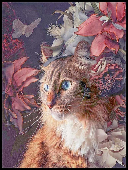 Cat Face Flowers - Counted Cross Stitch Patterns Embroidery Crafts Needlework DIY Chart DMC Color