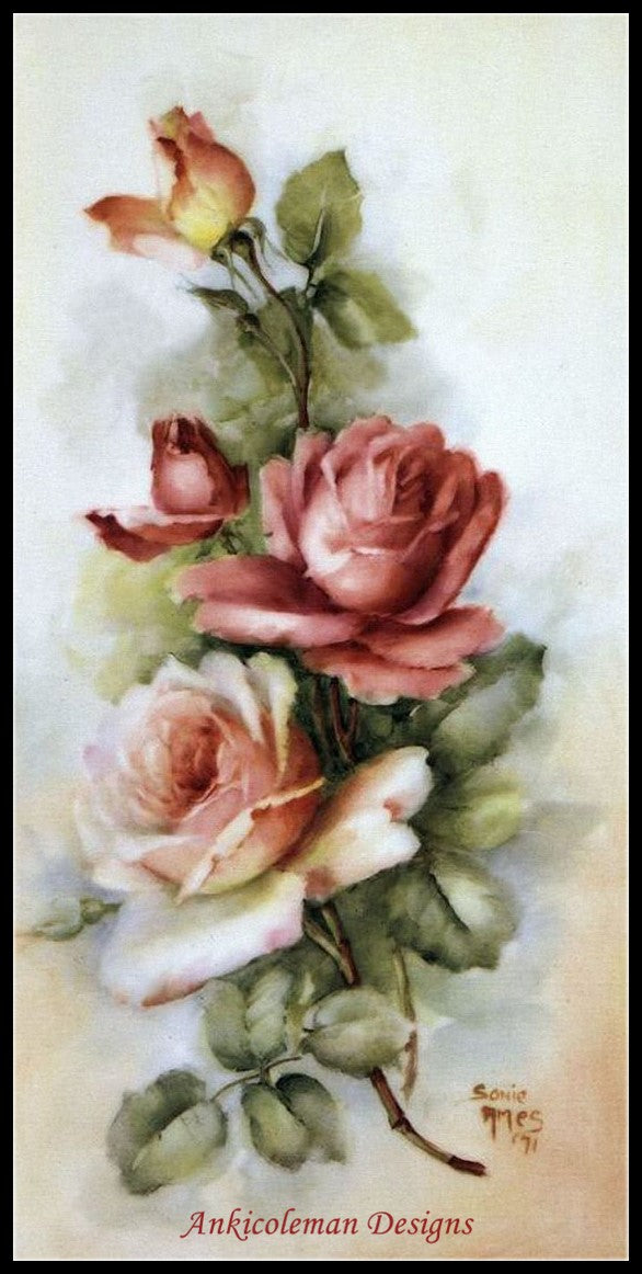 Blooming Roses - Counted Cross Stitch Patterns Embroidery Crafts Needlework DIY Chart DMC Color