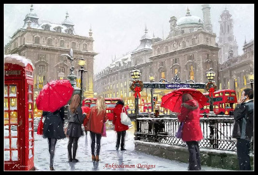 Snow in London - Counted Cross Stitch Patterns Embroidery Crafts Needlework DIY Chart DMC Color