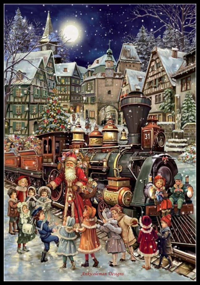 Saint Nicholas Train - Counted Cross Stitch Patterns Embroidery Crafts Needlework DIY Chart DMC Color