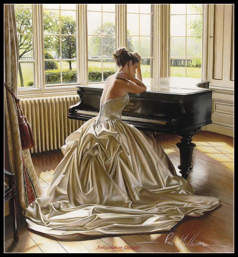 Piano and Gorgeous Dress 3 - Counted Cross Stitch Patterns Embroidery Crafts Needlework DIY Chart DMC Color