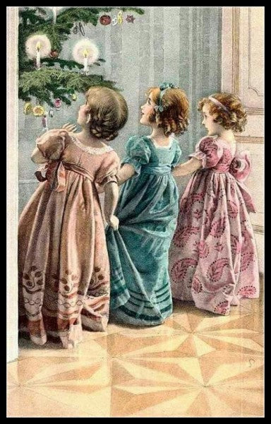 Victorian Christmas Girls 2 - Counted Cross Stitch Patterns Embroidery Crafts Needlework DIY Chart DMC Color