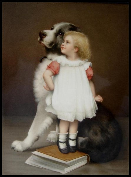 Girl with Puppy 4 - Counted Cross Stitch Patterns Embroidery Crafts Needlework DIY Chart DMC Color