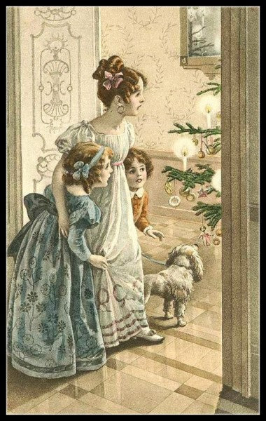 Victorian Christmas Girls 4 - Counted Cross Stitch Patterns Embroidery Crafts Needlework DIY Chart DMC Color