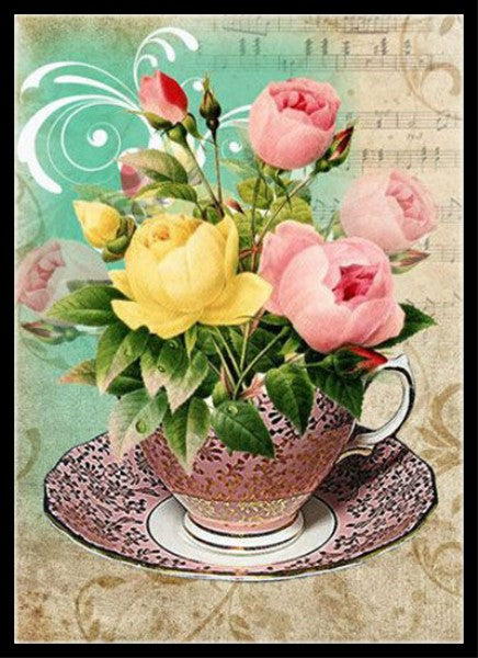 Cup Flower 4 - Counted Cross Stitch Patterns Embroidery Crafts Needlework DIY Chart DMC Color