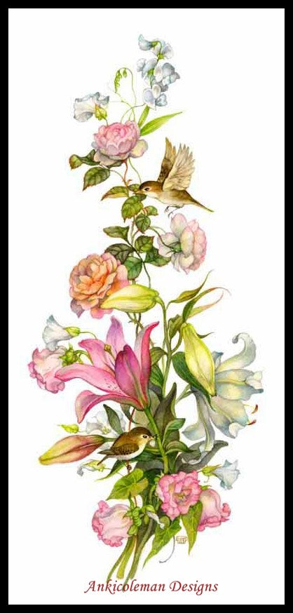 Flowers Vertical Banner 4 - Counted Cross Stitch Patterns Embroidery Crafts Needlework DIY Chart DMC Color